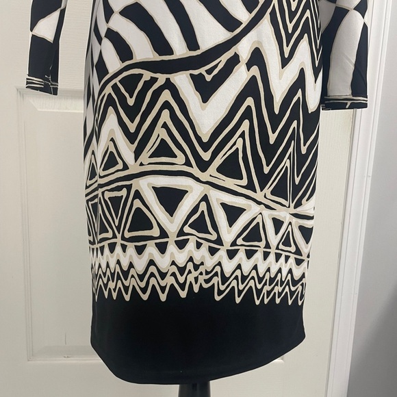 Michael Tyler Black & White Abstract Patterned Long Sleeve Sheath Dress  Size M - Picture 3 of 13